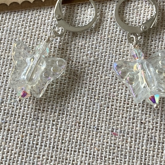 Glass Butterfly Drop Earrings with Swarovski Crystals by Laura Hansen Designs - Picture 4 of 4